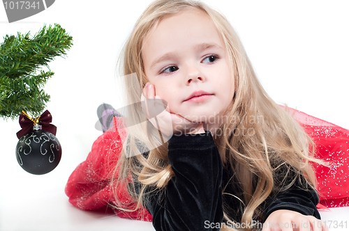 Image of Baby girl dressed up for Christams
