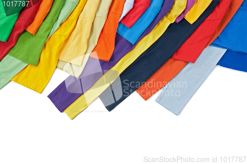 Image of Sleeves of colorful clothing on white background