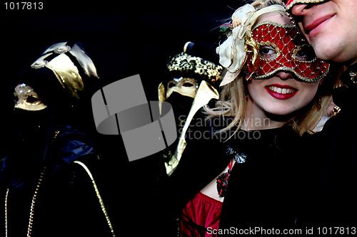 Image of Lady with a red mask at Venice