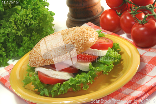 Image of Bagel with tomatoes and mozzarella