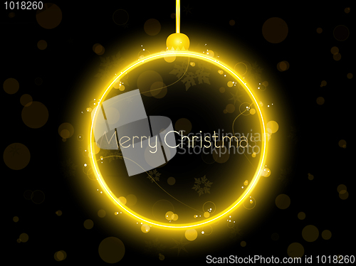 Image of Golden Neon Christmas Ball on Black Background