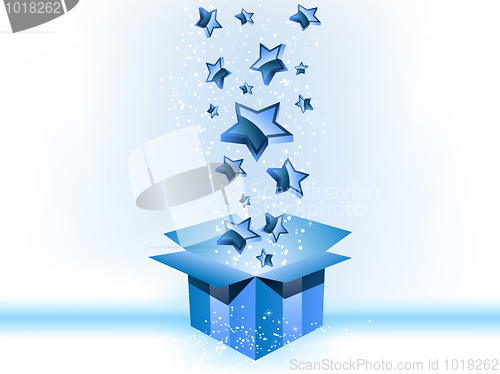 Image of Gift Box Blue with Stars on White Background