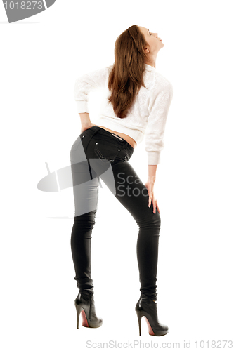 Image of Pretty girl in black tight jeans