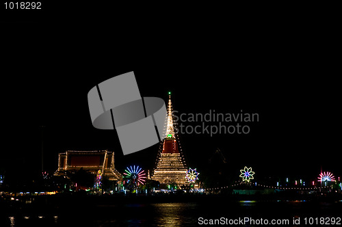 Image of Decorated temple in Thailand at night