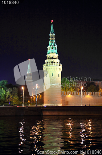 Image of kremlin from river at night in Moscow