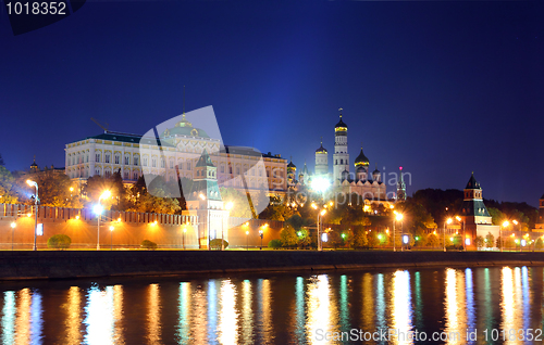 Image of kremlin from river at night in Moscow