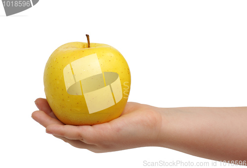 Image of Yellow apple on hand