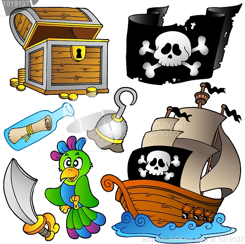 Image of Pirate collection with wooden ship