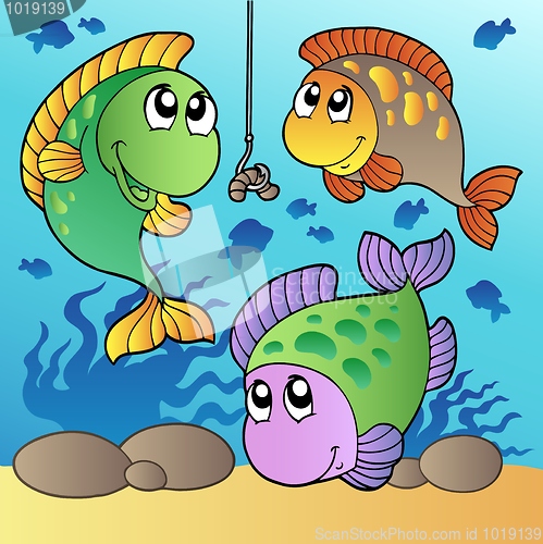 Image of Three fishes and fishing hook