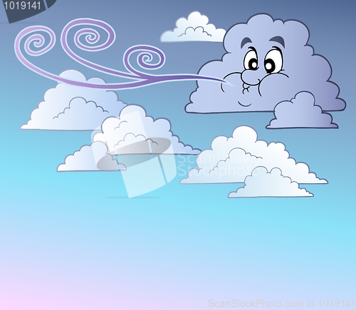 Image of Windy sky with cartoon clouds