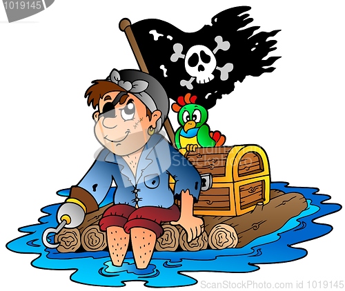 Image of Cartoon pirate sailing on raft