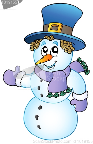 Image of Cartoon snowman with big hat