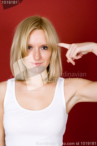 Image of blonde gesturing a shoot