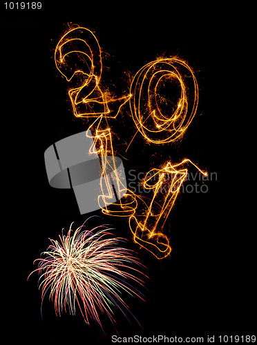 Image of Year 2011 vertically and fireworks