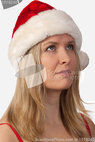 Image of Santa woman looking up