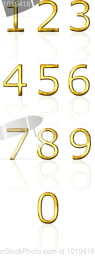 Image of 3d golden numbers with reflection