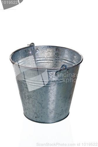 Image of The empty zinced bucket a close up is isolated on white 