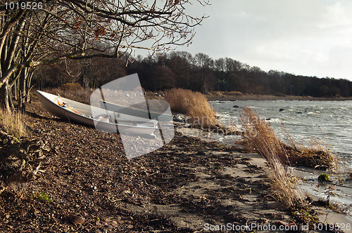 Image of  Fishing boats on coast of Baltic sea 