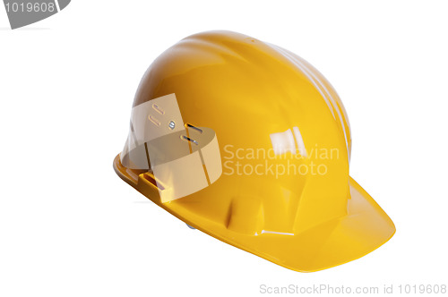 Image of  Yellow helmet of the builder on a white background