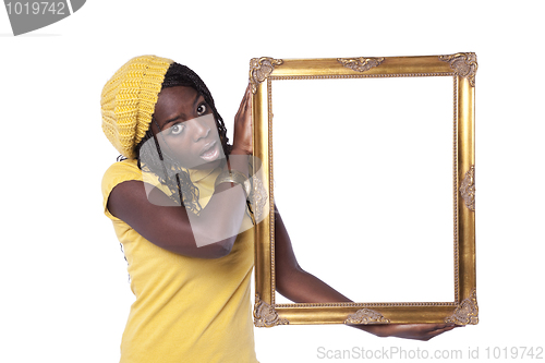 Image of African woman holding a picture frame