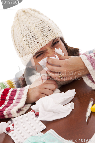 Image of woman with flu symptoms