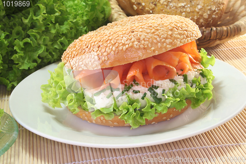 Image of Bagel with cream cheese and salmon