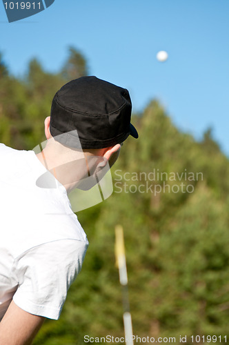 Image of Golfer watching his ball in the air