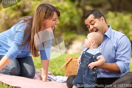 Image of Happy Mixed Race Family Playing In The Park