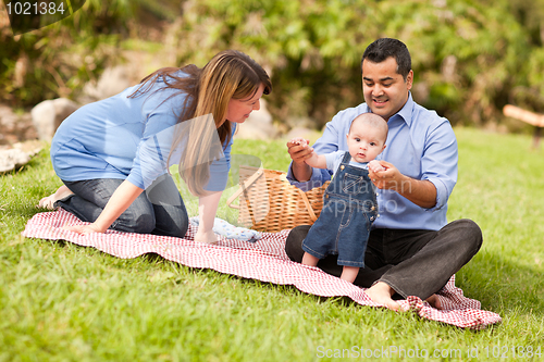 Image of Happy Mixed Race Family Playing In The Park