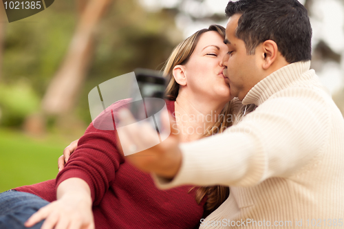 Image of Attractive Mixed Race Couple Taking Self Portraits