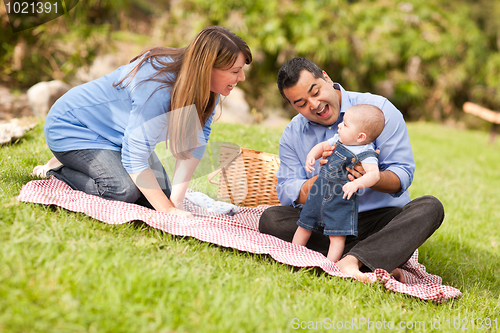 Image of Happy Mixed Race Family Playing In The Park