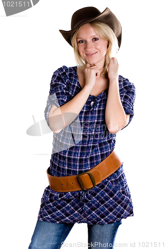 Image of western woman in cowboy shirt