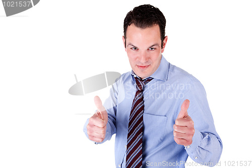 Image of businessman with thumb raised as a sign of success