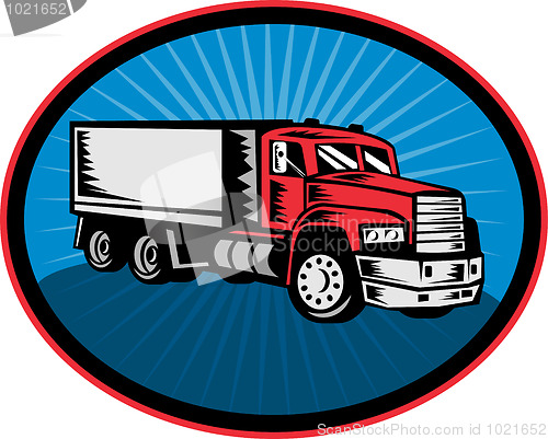 Image of dump truck with sunburst