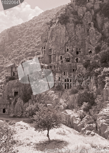 Image of Catacombs carved into the rocks in Demre Turkey