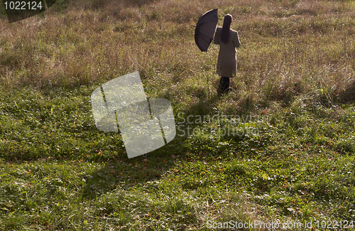 Image of girl and black umbrella