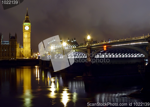 Image of Big Ben and Westminster bridge at night