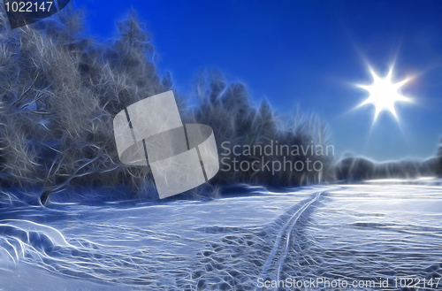 Image of Style Snow ski trail and Sun