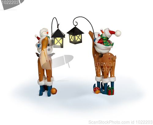 Image of New Year snowman couple riding deer