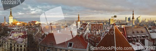 Image of panoramic view of Tallinn, Estonia at sunset