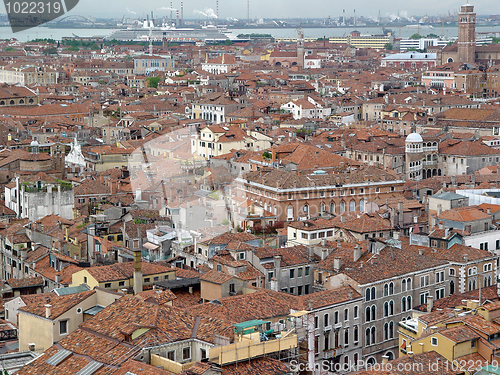 Image of Top view of Venice roof and sea port.