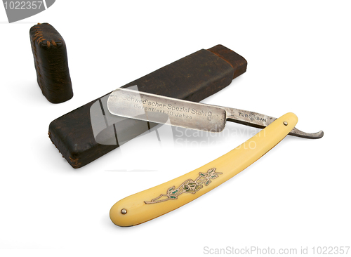 Image of Old german razor blade and leather case