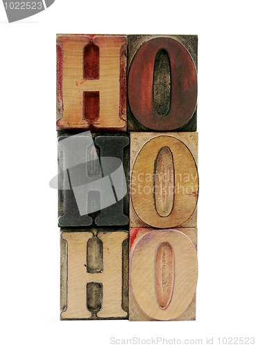 Image of ho ho ho in letterpress wood letters