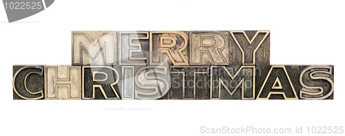 Image of Merry Christmas in outline letterpress wood letters