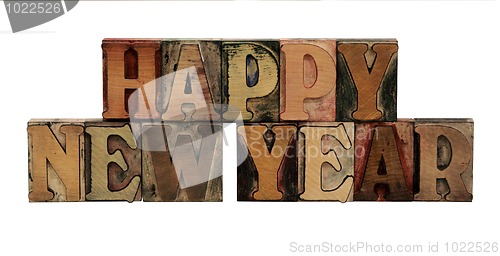 Image of Happy New Year in letterpress wood letters
