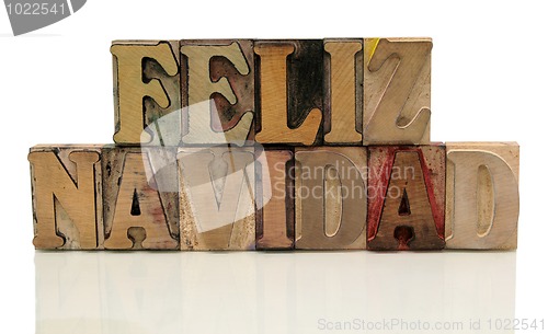 Image of feliz navidad in letterpress wood type