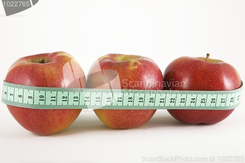 Image of three red apple and green measurement tape