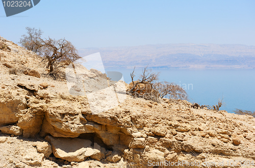 Image of View of the Dead Sea from the slopes of the Judean mountains.