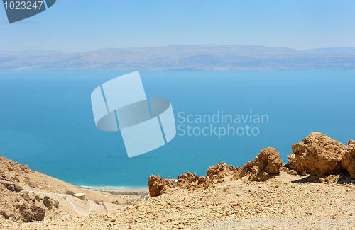 Image of View of the Dead Sea from the slopes of the Judean mountains.