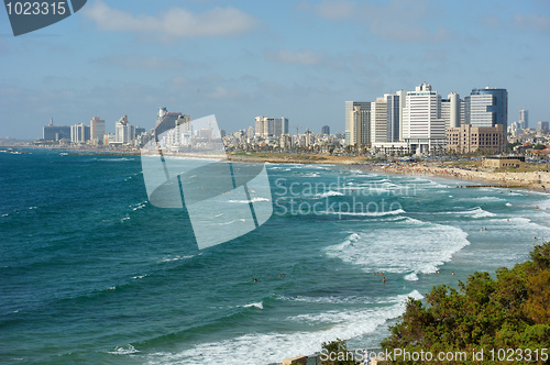 Image of Sea coast and the view of Tel Aviv